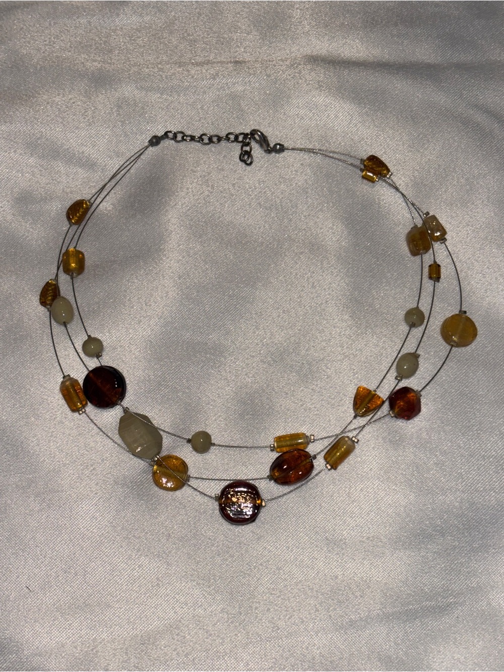 Layered Amber and Cream Bead Necklace - Unbranded